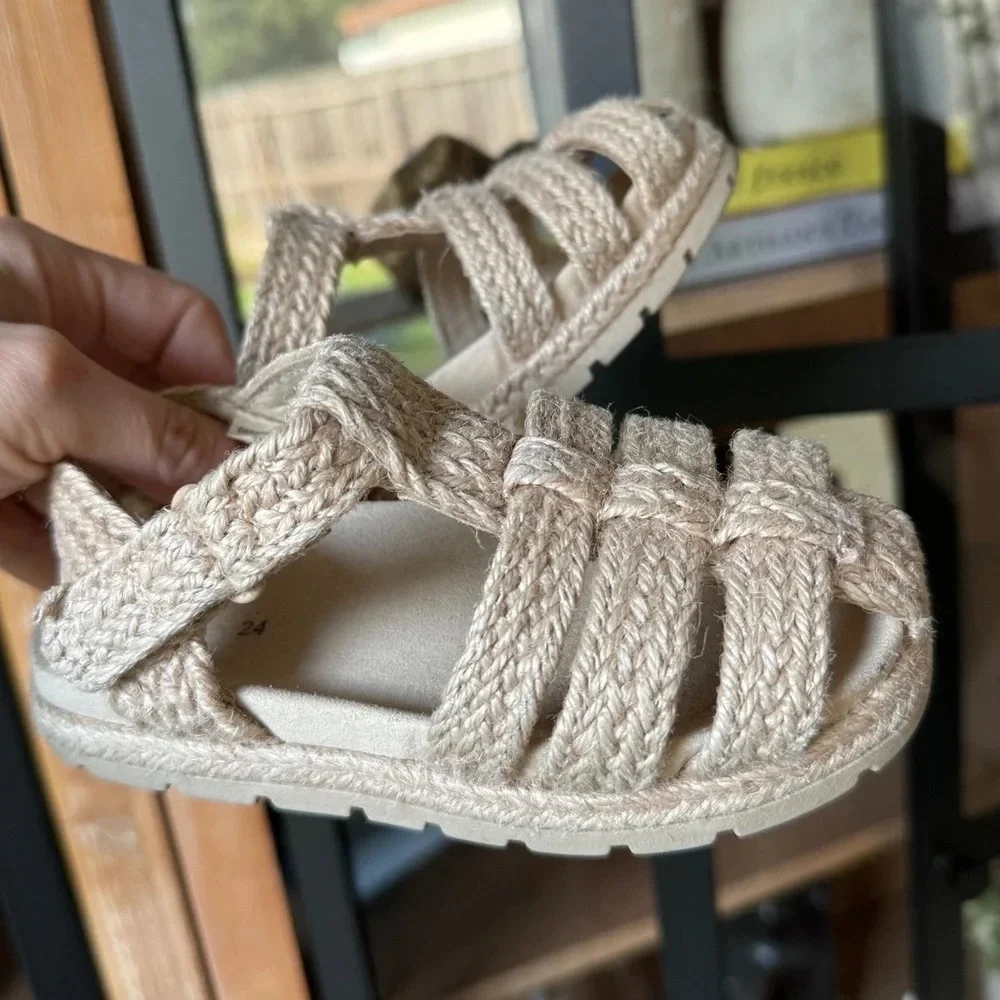 Zara Kids jute sandals toddler girl beige sand round toe boho fisherman